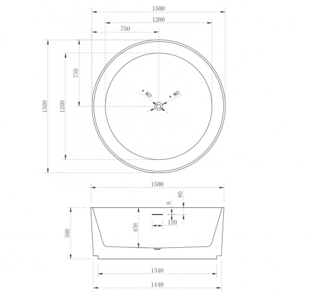 Акриловая ванна (150х150) ABBER AB9442 без гидромассажа, белый