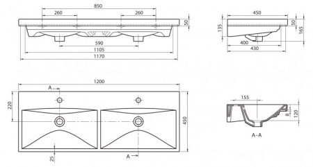 Раковина керамическая (120x45) Belbagno BB-0325-120-2-LVB