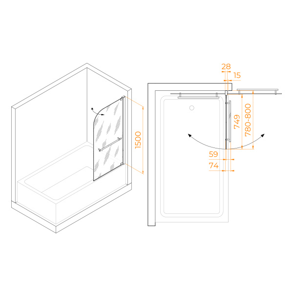 Шторка на ванну 80 см  RGW Screens SC-02 03110208-11