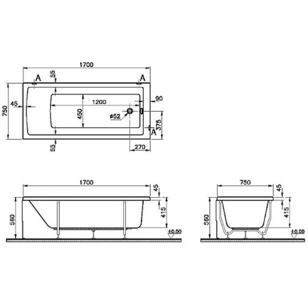 Ванна акриловая Vitra Neon 52280001000 (170х75) без гидромассажа