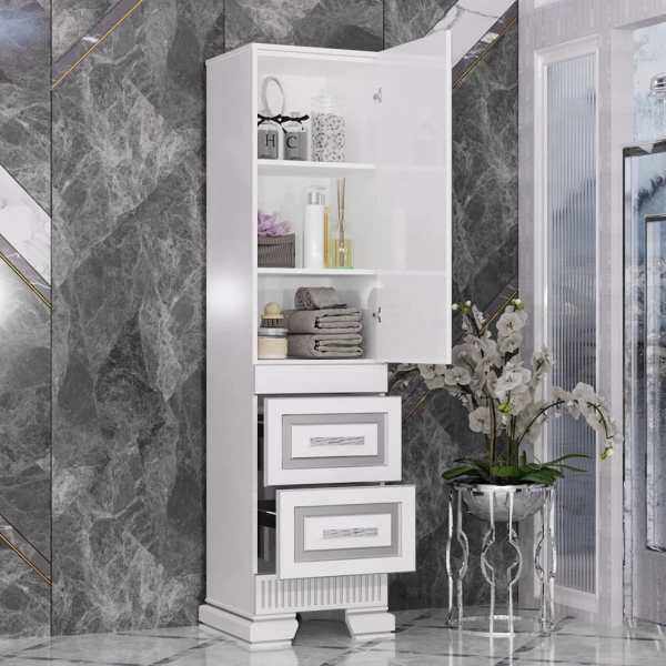 Пенал Opadiris Оникс правый Белый глянцевый с серебряной патиной Z0000005504