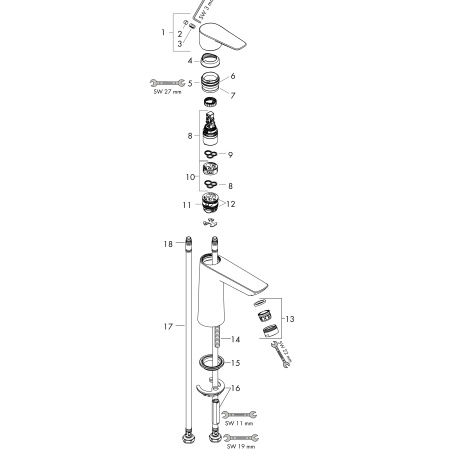 Смеситель для раковины без донного клапана Hansgrohe Talis E 71712140 шлифованная бронза