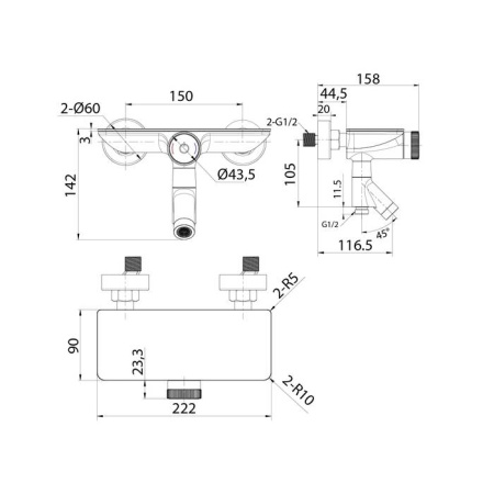 Смеситель для ванны IDDIS Shelfy с управлением Push Control (SHESBBTi02WA)