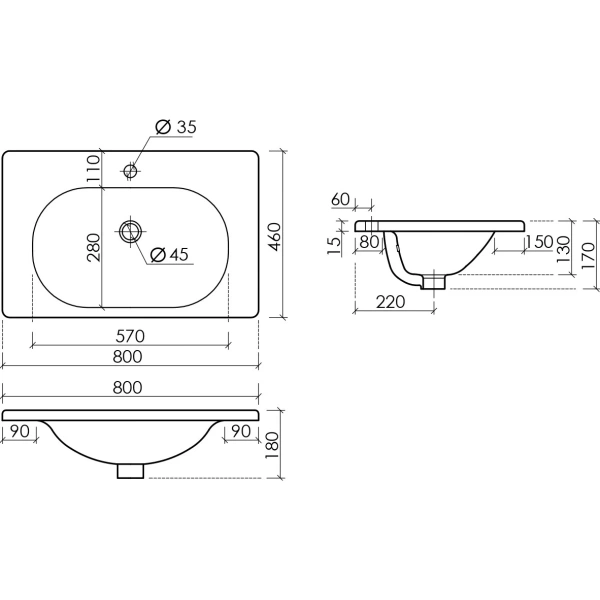 Раковина накладная (80х46) Ceramica Nova Sabo CN13002MB