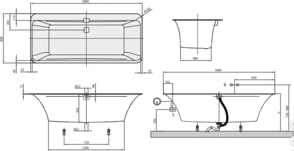 Ванна Villeroy&Boch Squaro Edge 12 180x80 см UBQ180SQE7DV-01 Ванна Villeroy&Boch Squaro Edge 12 180x80 см UBQ180SQE7DV-01