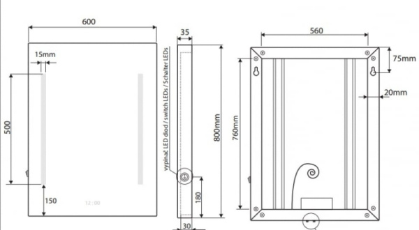 Зеркало, с подсветкой и часами Bemeta Hotel Equipment 127201669