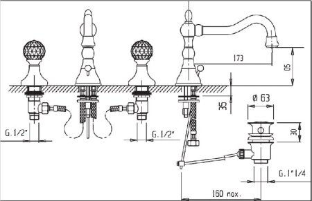Смеситель для раковины Cezares Atlantis ATLANTIS-BLS2-A-02-Sw/M
