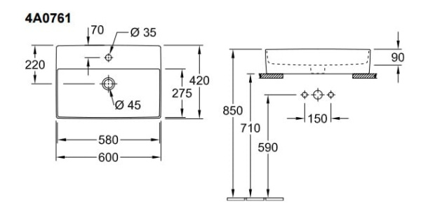 Раковина 60х42 Villeroy&Boch Memento 4A076101