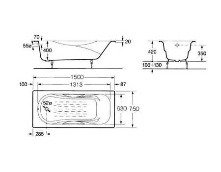 Ванна чугунная Roca Malibu (150x75) 231560000 без ручек