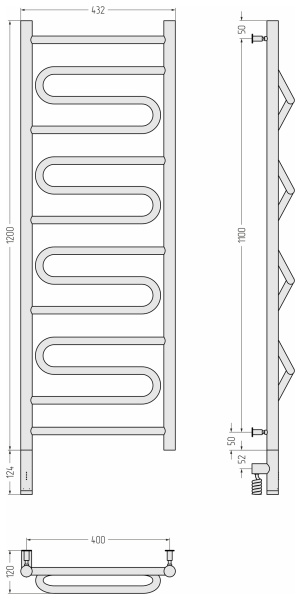 Полотенцесушитель электрический (120х40) Cунержа Элегия 3.0 30-5818-1240 левый