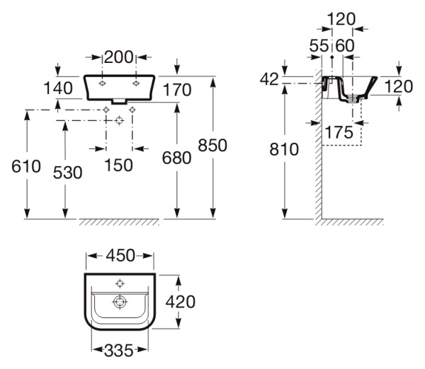 Раковина подвесная (45x42) Roca The Gap  327477000