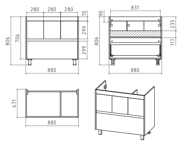 Тумба под раковину Misty Алиса 90 Э-Али01090-0112Я