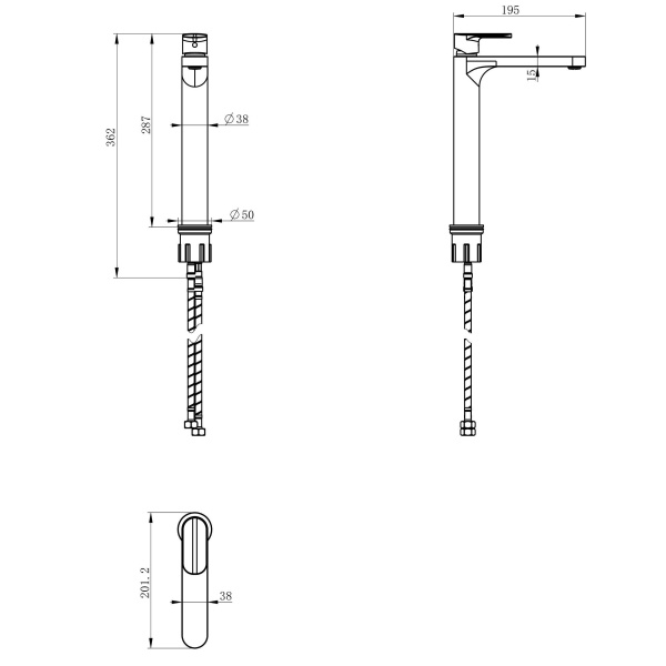 Смеситель для раковины высокий WONZON & WOGHAND, темный графит WW-H1034-BGG Смеситель для раковины высокий WONZON & WOGHAND, темный графит WW-H1034-BGG