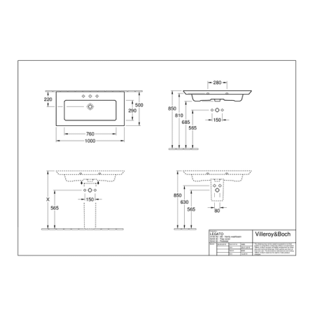 Раковина 100х50 Villeroy&Boch Legato 4153 A2R1