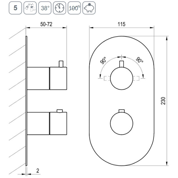 Смеситель для душа с термостатом Ravak Espirit ES 063.20GB.O2 X070323 графит
