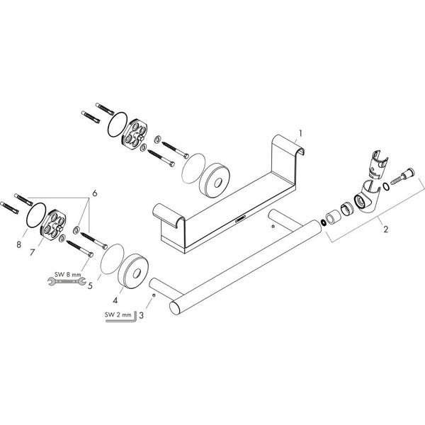 Поручень с полочкой и держателем для душа Hansgrohe Unica Comfort 26328400 белый/хром