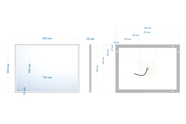 Зеркало ABBER See AG6108SL-0.8 с подсветкой, сенсорный выключатель, диммер