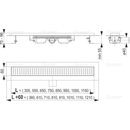 Водоотводящий желоб AlcaPlast APZ1-550