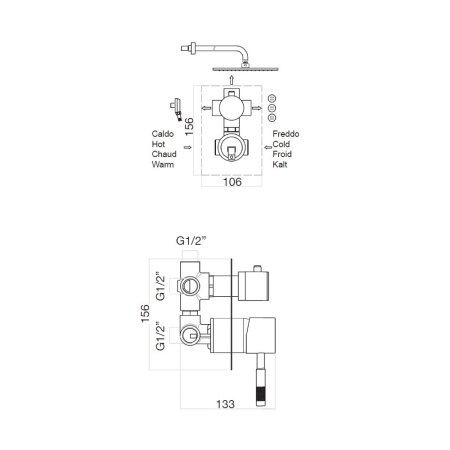 Смеситель для душа встраиваемый Webert Rimini RI880601015, хром