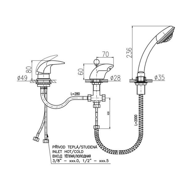 Смеситель на борт ванны Rav Slezak Dunaj D470.5S Смеситель на борт ванны Rav Slezak Dunaj D470.5S
