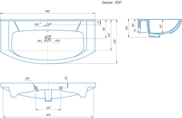 Раковина встраиваемая Onika Элеганс 105 4620008197388
