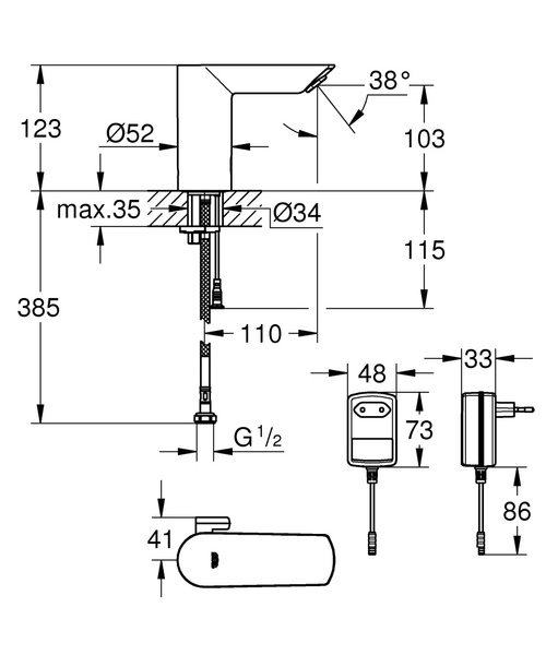 Смеситель для раковины cенсорный Grohe Bau Cosmopolitan E 36453 000 (36453000) хром