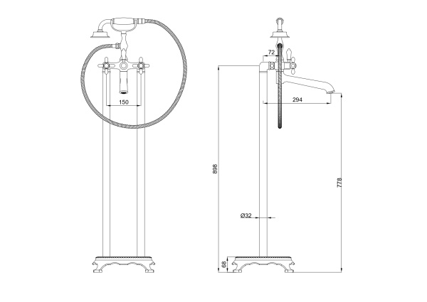 Смеситель для ванны напольного монтажа WONZON & WOGHAND RETRO, хром WW-88649020-CR Смеситель для ванны напольного монтажа WONZON & WOGHAND RETRO, хром WW-88649020-CR