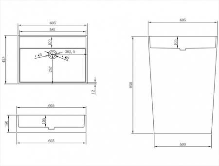 Раковина из искусственного камня NT Bathroom Padova NT406