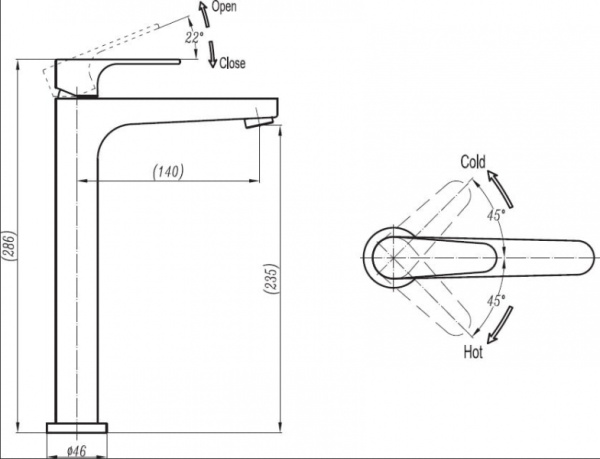 Смеситель для накладной раковины Cezares Laconico LACONICO-C-LC25-BLC