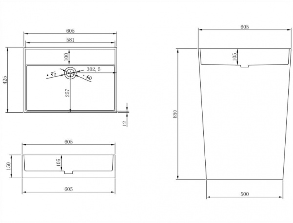 Раковина из искусственного камня NT Bathroom Padova NT406