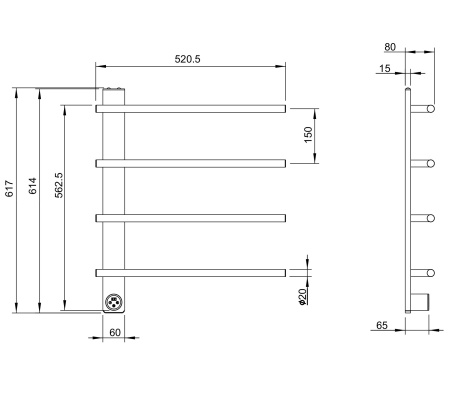 Полотенцесушитель электрический WONZON & WOGHAND NÜRNBERG, черный матовый WW-AL344-MB