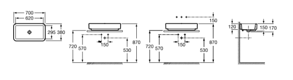 Накладная раковина, глазурованная с 4-х сторон 7.3275.7.200.0