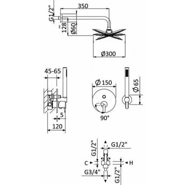Душевой комплект Cezares Leaf LEAF-DSIP-30-L-NOP Душевой комплект Cezares Leaf LEAF-DSIP-30-L-NOP