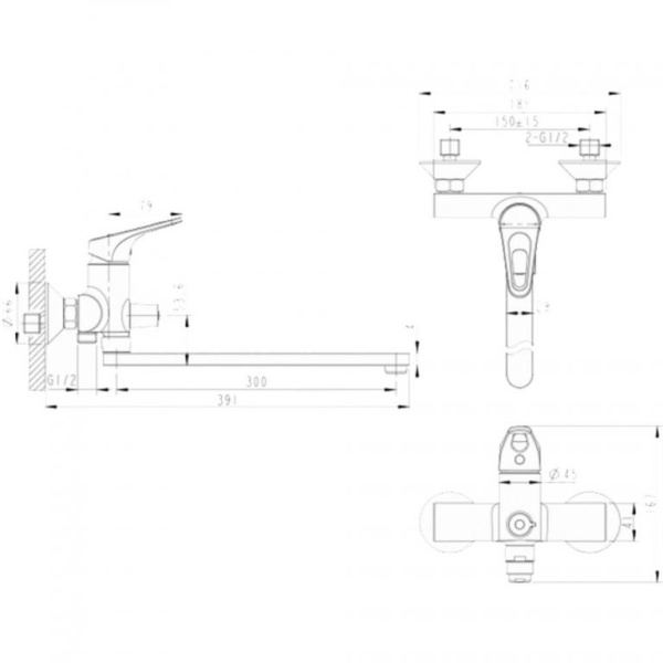 Смеситель для ванны с длинным изливом  Bravat Drop-D F648162C-LB-RUS