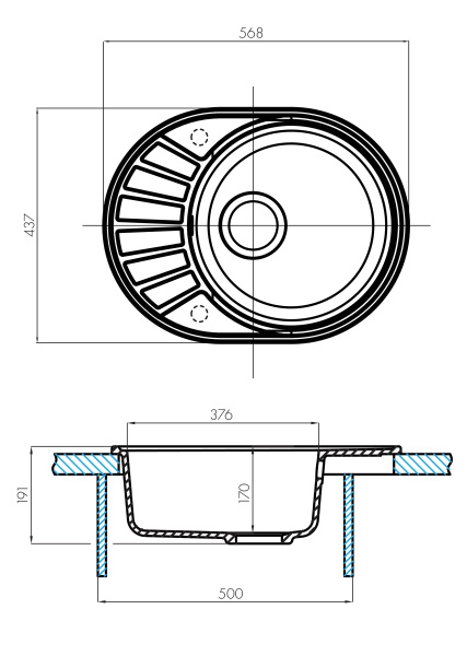 Кухонная мойка Aquaton Чезана 1A711232CS250 серый шелк