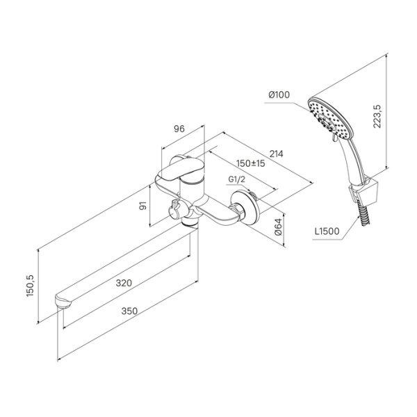 Смеситель для ванны и душа (RORWT00M10)