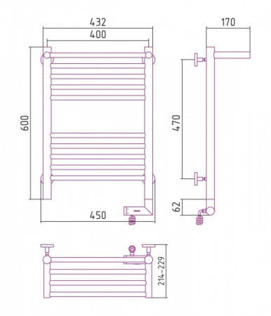 Полотенцесушитель Электрический Cунержа Богема с полкой 2.0 Правый (600x400) Темный Титан Муар 15-5207-6040