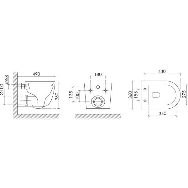 Подвесной унитаз Ceramicanova Uno Rimless CN11001TMB торнадо