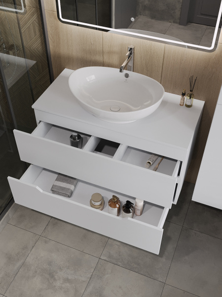 Тумба с раковиной подвесная 100 см, Orange Line Li-100TuwMDF+B08-585W белый