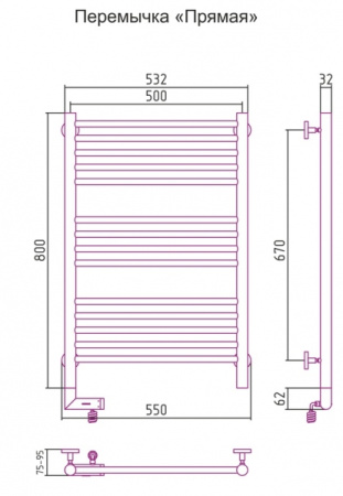 Полотенцесушитель Электрический Cунержа Богема 2.0 Левый (800x500) Прямая Темный Титан Муар 15-5204-8050
