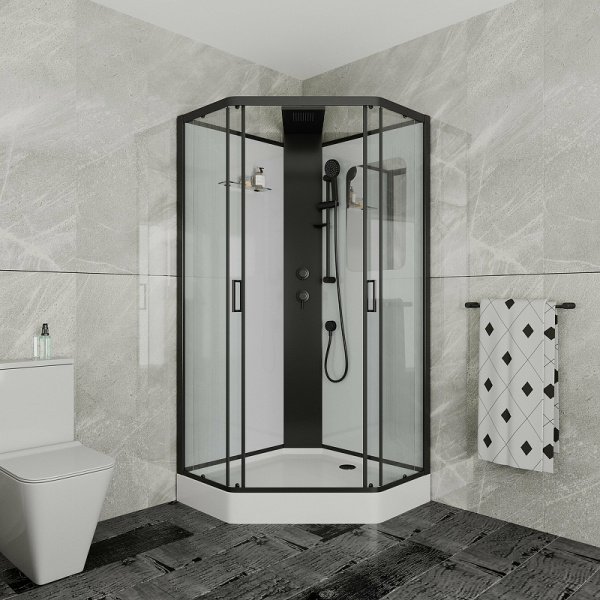 Душевая кабина (90х90) Grossman Elegans GR251D раздвижная, черный, прозрачный