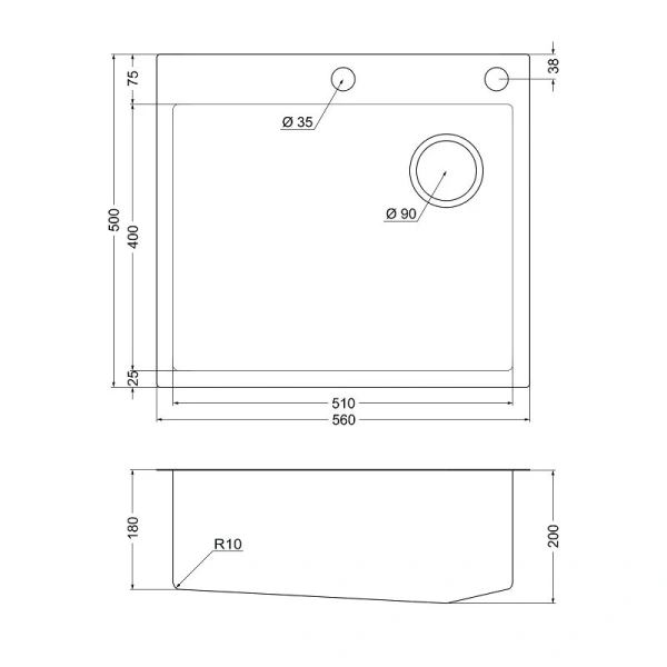 Кухонная мойка (56х50) EMAR EMB-560(TOP) PVD Dark