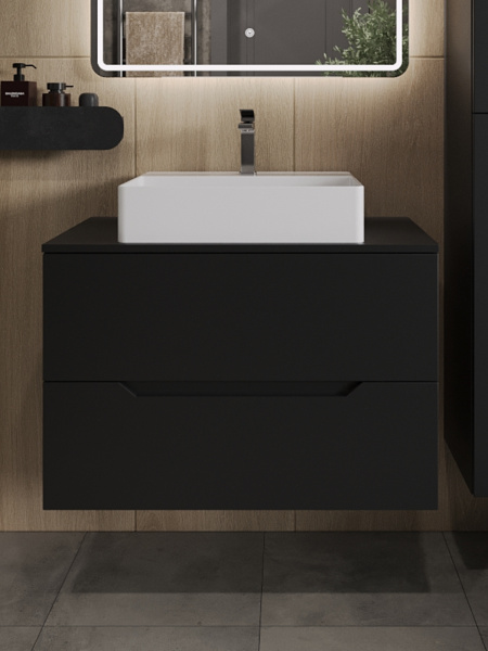 Тумба с раковиной подвесная 80 см, Orange Line Li-80TubMDF+B04-500W черный/белый