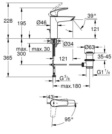 Смеситель для раковины с донным клапаном Grohe Eurosmart CoolStart  23393 30E (23393243E) черый матовый 