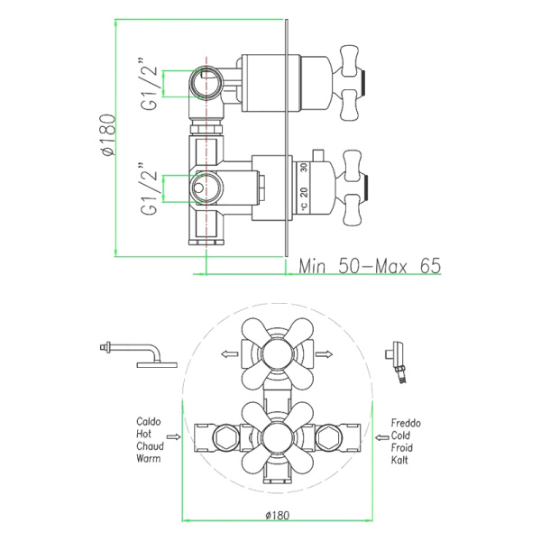Смеситель для душа встраиваемый с термостатом Webert Armony AM970902065, бронза
