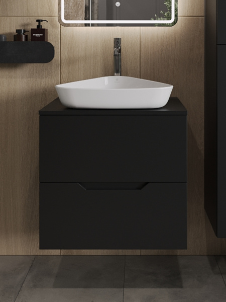 Тумба с раковиной подвесная 60 см, Orange Line Li-60TubMDF+B07-500W черный/белый