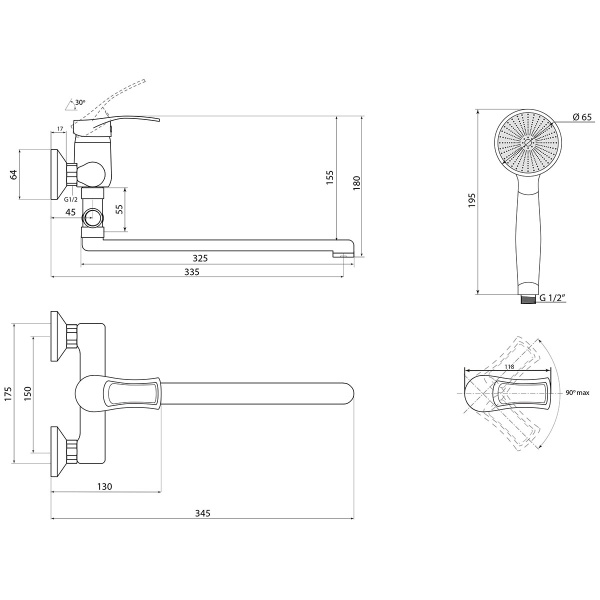 Смеситель для ванны Славен Прораб  Ц СЛ-ОД-Ц31