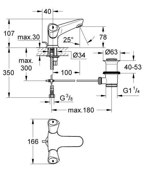 Смеситель для раковины на одно отверстие, DN 15 , Grohe Costa S 21255 001 (21255001)