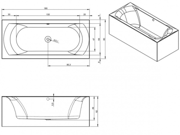Ванна акриловая Riho Linares Plug & Play (180х80) L B142011005