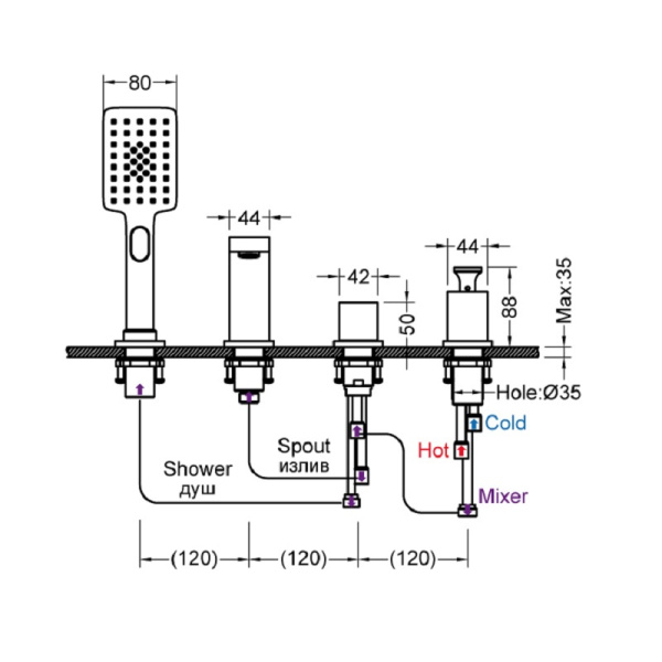 Смеситель для ванны и душа, врезной Timo Torne 4330/17Y золото матовое